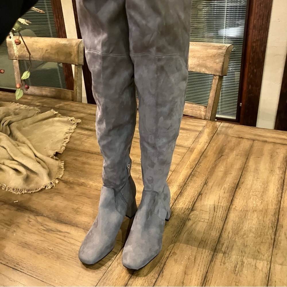 Marc Fisher LTD Arrine Over-the-Knee Faux Suede Boots, color gray, size 5